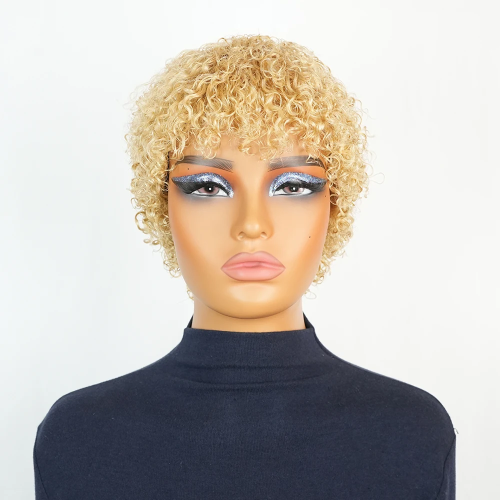 숏 픽시 아프로 킨키 컬리 가발 픽시 컷 가발 브라질 레미 인모 머신 메이드 가발 제리 컬리 헤어 여성용