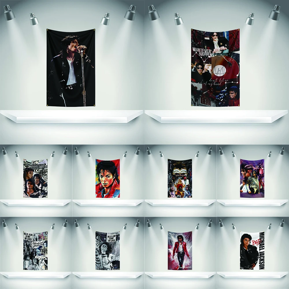 M-Michael Jacksons Flag Rock Music Band Banner  with Grommet HD Printing Tapestry Exhibition, Music Band Fans, Garage Decor