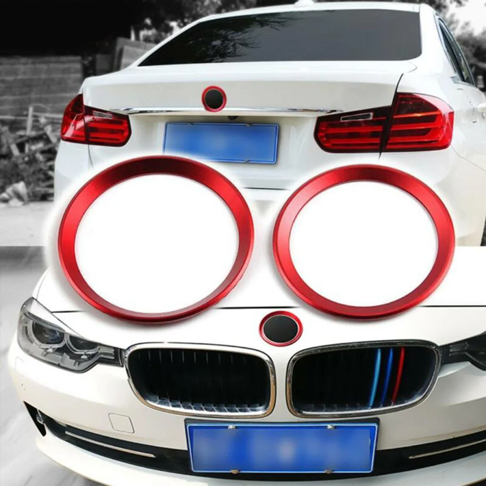 

2X Metallic Front Rear Logo Ring Covers Trims 82 Mm 74 Mm Emblem Logo Surrounding Ring For BMW F30 E90 3 4 Series M3 M4