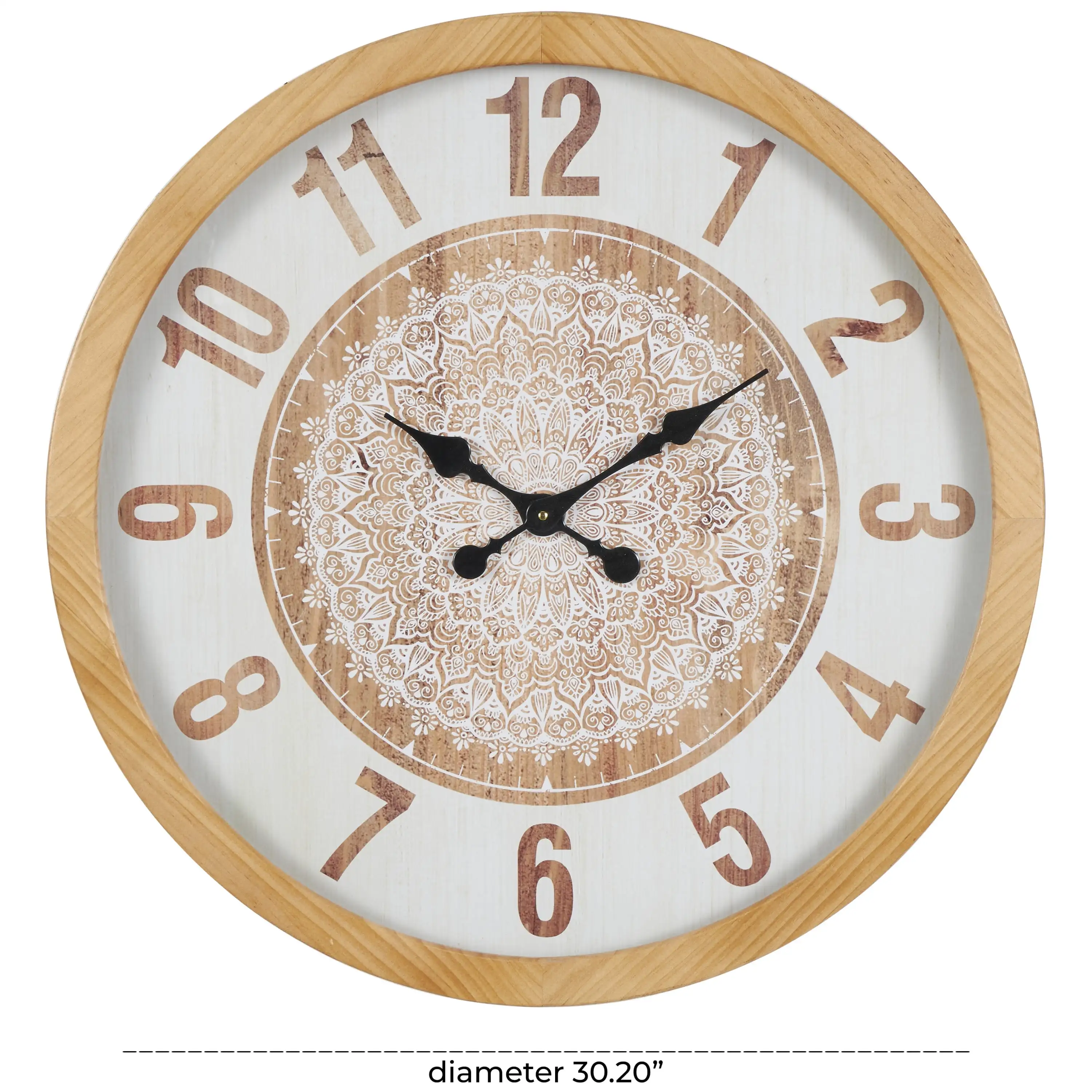 

30 Brown Wooden Mandala Wall Clock with White Backing
