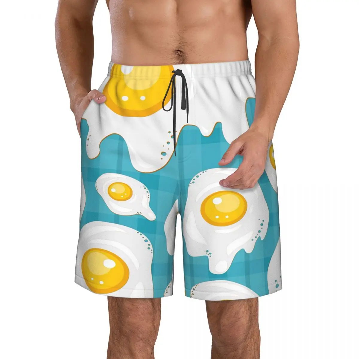 

Kawaii плавки с жареным яйцом, пляжные шорты, повседневные быстросохнущие летние мужские брюки для плавания