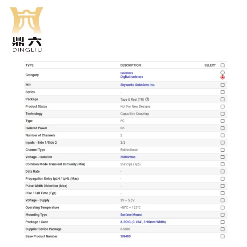 SI8400AB-B-ISR  DGTL ISOL 2500VRMS 2CH I2C 8SOIC  SI8400AB-B-ISR Digital Isolator