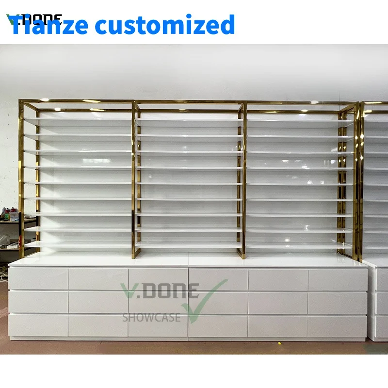 [Customized]Makeup Skincare Trendy Shop Shelves Wooden Display Cabinet Cosmetic Store Display Rack Perfume Shop Interior Design