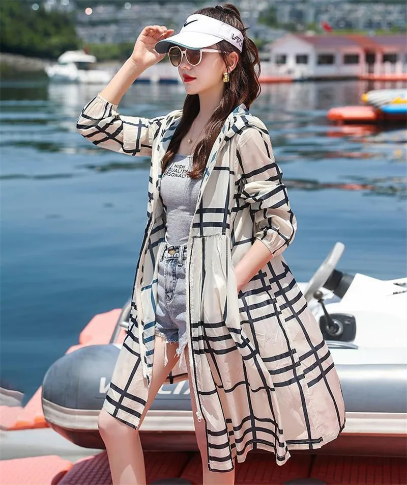 2024 Fashion Mid-length Printed Sunscreen Windbreaker Women\'s New Summer Ultraviolet Protection Breathable Thin Coat Outerwear