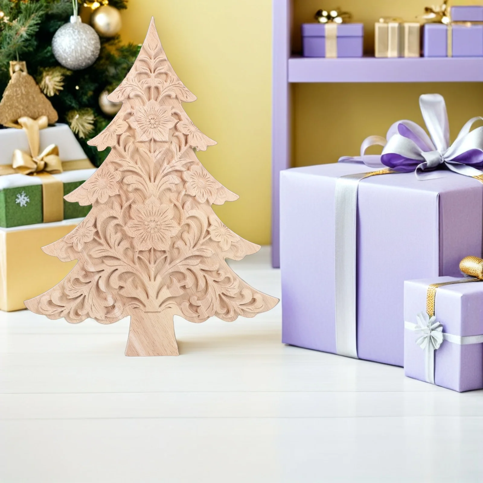 

Wooden Christmas Tree Decorations Rustic 3D Unfinished Cutouts for DIY Holiday Crafts Farmhouse Mantel Tabletop Winter Wooden