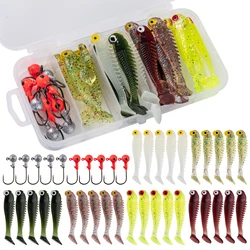 Goture Soft Lure Kit 40pcs Silicone Lure Set 5cm 0.7g Jig  Hook 3.2cm 3.5g Fishing Hooks with Fishing Tackle Box Soft Bait