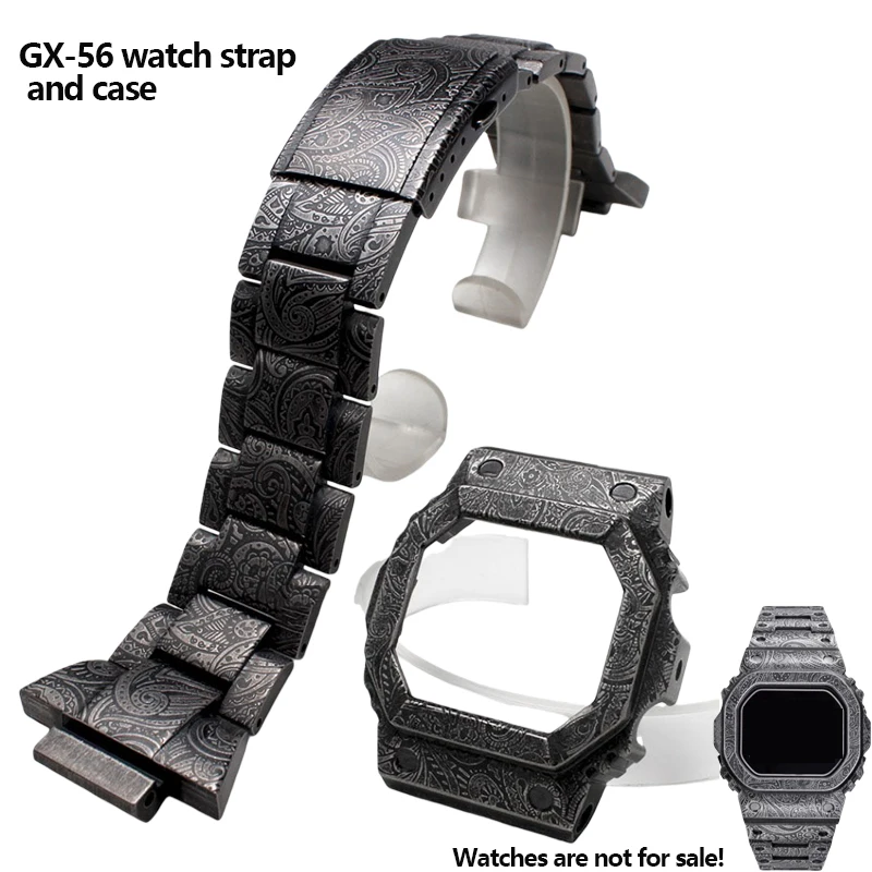GX-56 Retro Cashew Flower Metal Case +Strap Kit  For Casio watch GXW56 GXW-56BB Men's Stainless Steel Bezel watch Accessories