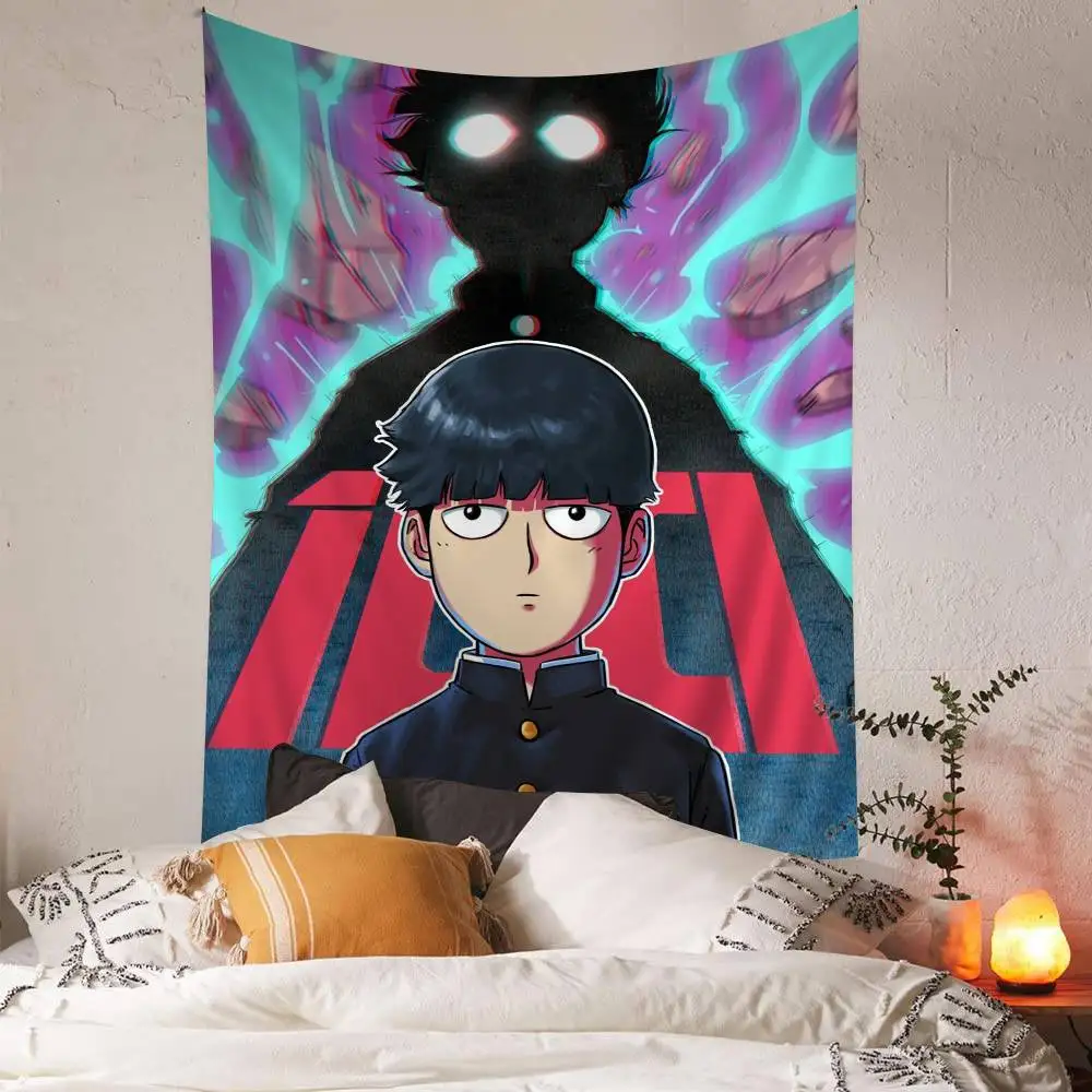 popular anime M-MobS P-PsychoS 100 Anime Tapestry Hanging Tarot Hippie Wall Rugs Dorm Home Decor