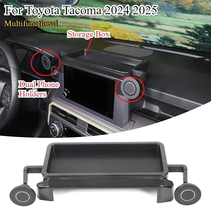 

For Toyota Tacoma 24-25 Car Multifunctional Storage Box Dual Phone Holders Storage Box Phone Holder Tray Car Accessories