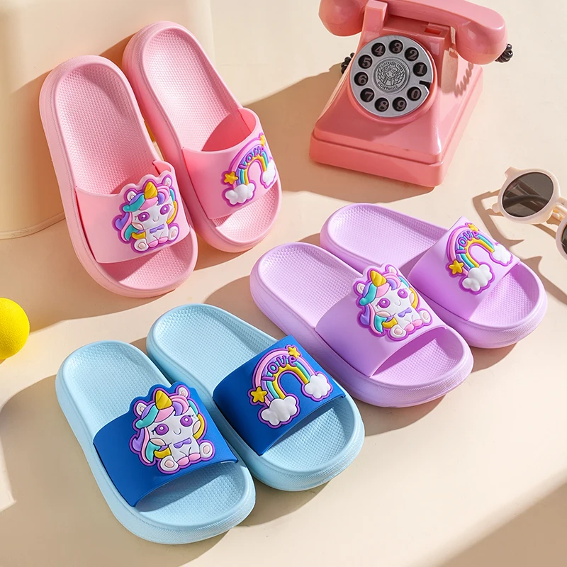 Girls Slippers 2 to 8 Years Kids Home Slippers Pink Blue Unicorn Toddler Girl Slippers Anti-Slip Waterproof Bathroom Slippers
