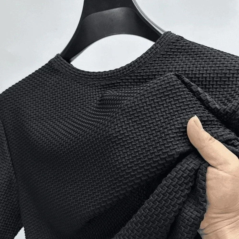 Men Ice Silk Bamboo Mesh T-shirt Summer Elastic Short Sleeve Round Neck Tees Casual Slim Fit Basic Tops Trendy Male Daily Streetwear Shirts image 6