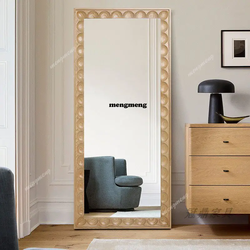 Neues Design Europäischer Ganzkörperspiegel für Wohnzimmer und Schlafzimmer, Wandmontierter Spiegel mit heller Holzmaserung, Ganzkörperspiegel für den Haushalt.