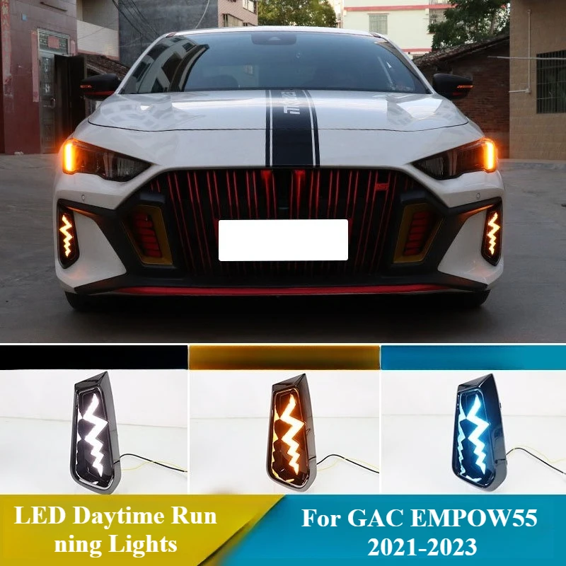 

12V Led Daytime Running Lights for GAC Trumpchi EMPOW55 Attitude 2021 2022 2023 LED Front Bumper Fog Lamp Dynamic Turn Signals