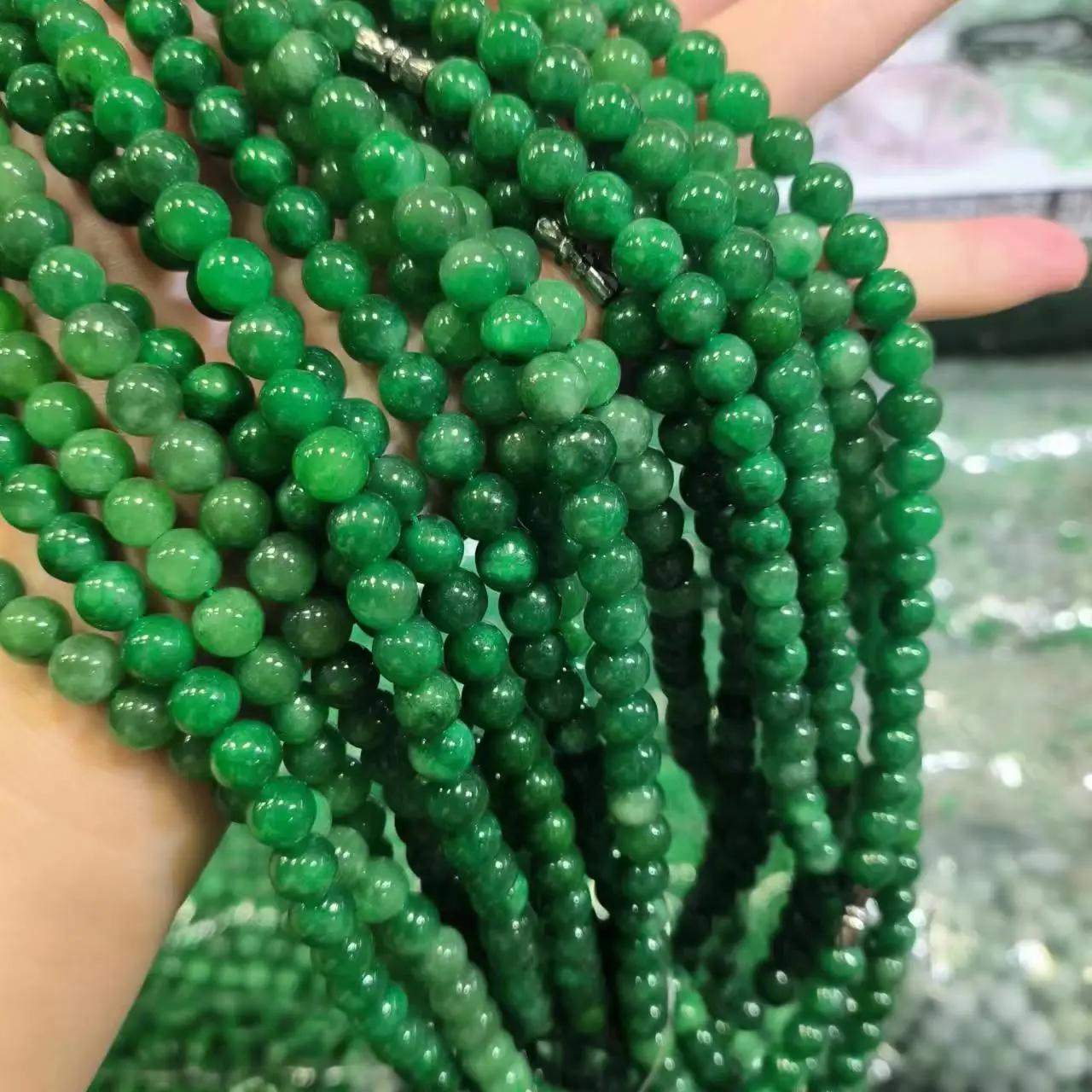 1pcs/lot Natural Jadeite Ball Necklace high-quality dry sapphire full green moisturizing Scattered beads retro ethnic style diy