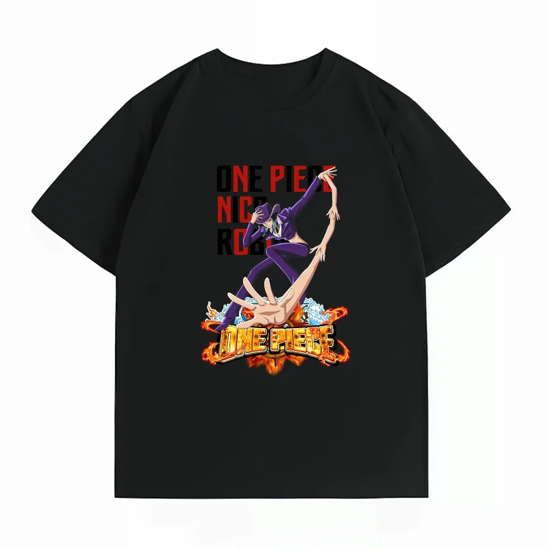 Bandai One Piece Cotton Men's T-Shirt Nico Robin Print Casual Oversized Crew Neck Short Sleeve Summer Anime Graphic Tee