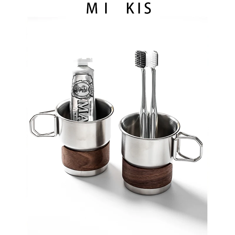 Stainless Steel Toothbrush Holder Couple Mouth Rinse Cup High Aesthetic Value Luxury Pair Tooth Cylinder Toothbrush Cup Brush...