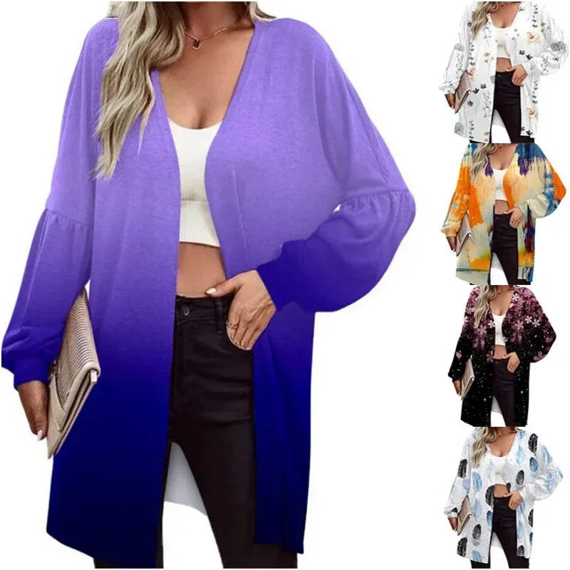 Autumn And Winter New Cardigan Women\'s Casual Long Sleeve Coat Fashion Print Button Loose Comfortable Plus Size Top