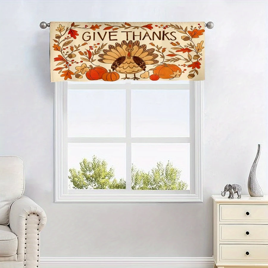 3PCS Thanksgiving Turkey Pumpkin Maple Leaf Kitchen Curtain, Fall Harvest Holiday Window Decor Set for Kitchen Cafe Living Room