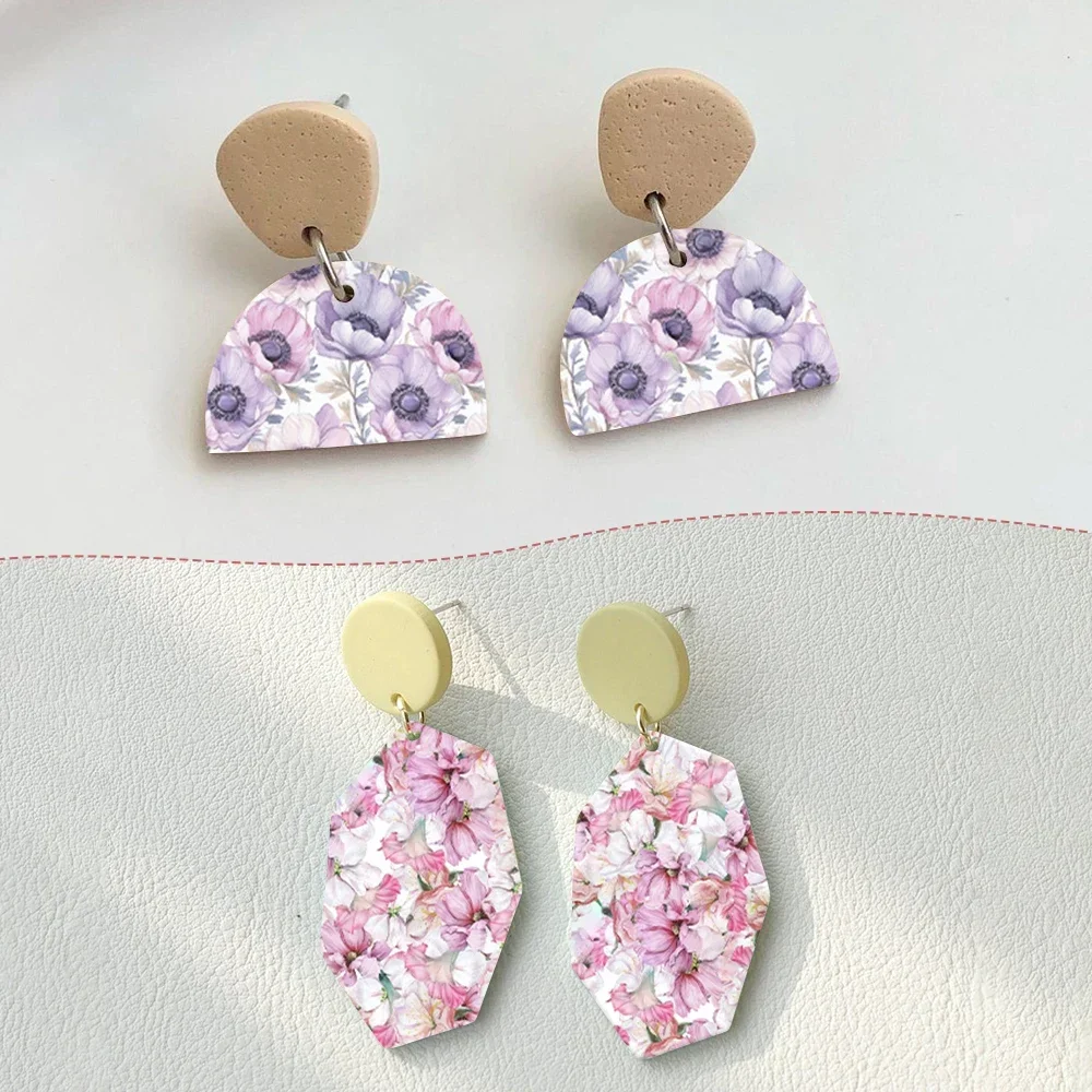 Spring Flowers Printing Polymer Clay Watercolor Transfer Paper DIY Ink And wash Paper Soft Pottery Earrings Jewelry Making