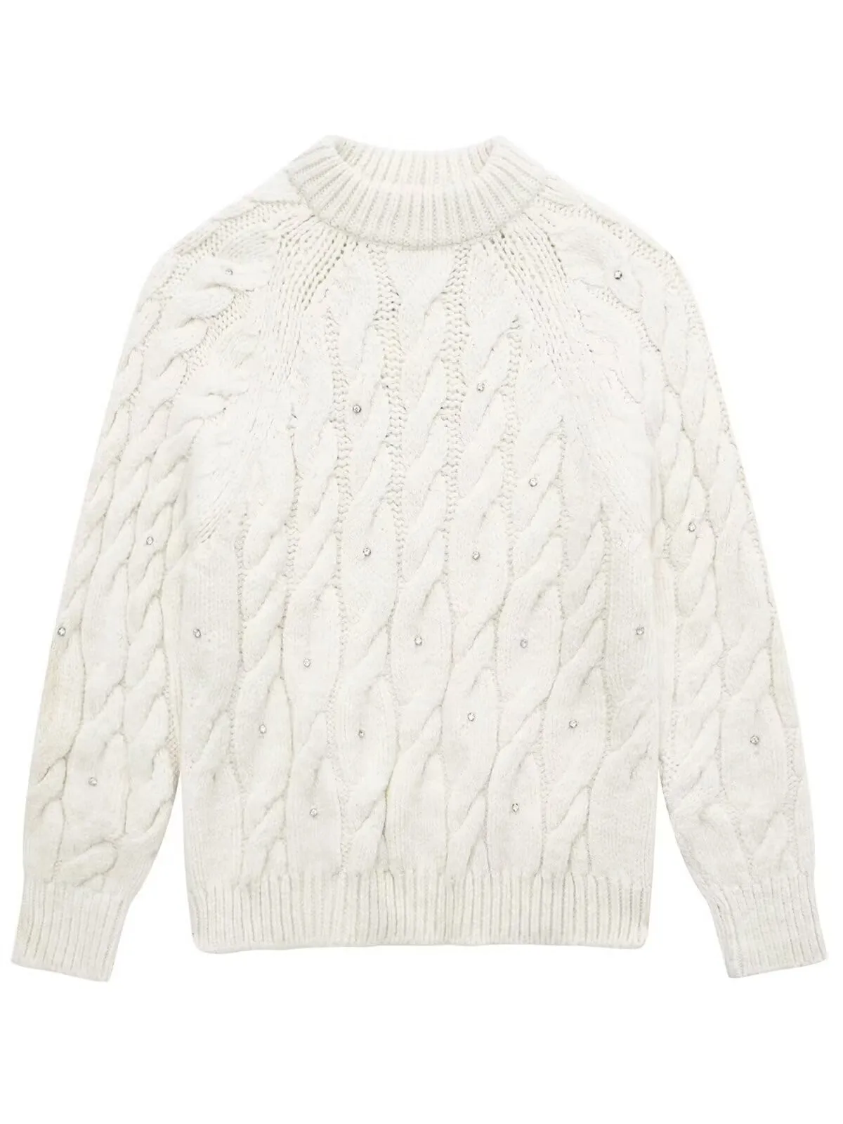 

Новый зимний женский свитер из легкого люксового трикотажа с бриллиантами, шестигранный плетеный узор, длинный рукав, круглый вырез, свитер-свитер