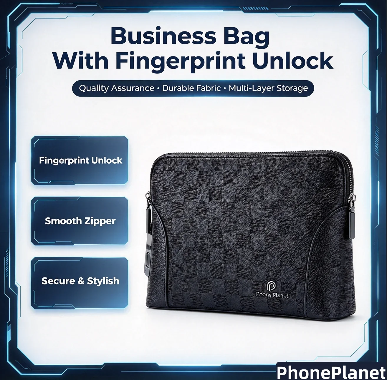 Men Fingerprint Lock Leather Business Pouch 3 in 1 Anti-Theft Storage Bag With Wallet Card Holder Gift Set Travel Organizer