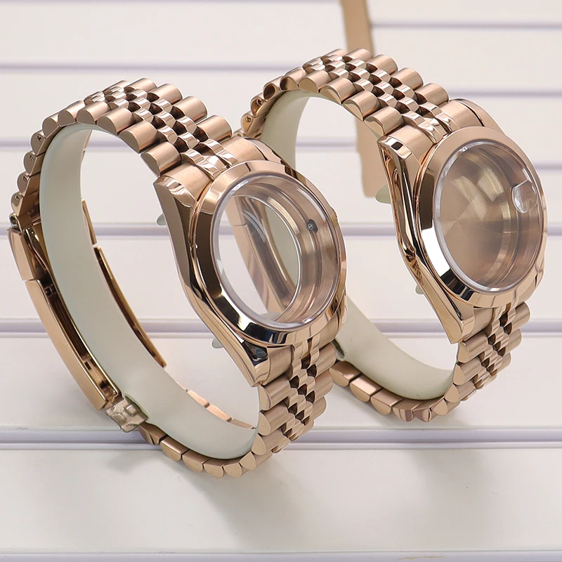 Rose Gold 36 มม.40 มม.นางสาวนาฬิกากรณี Jubilee สร้อยข้อมือสไลด์สําหรับ Seiko NH35 NH36 Miyota 8215 การเคลื่อนไหว 28.5 มม.Air King