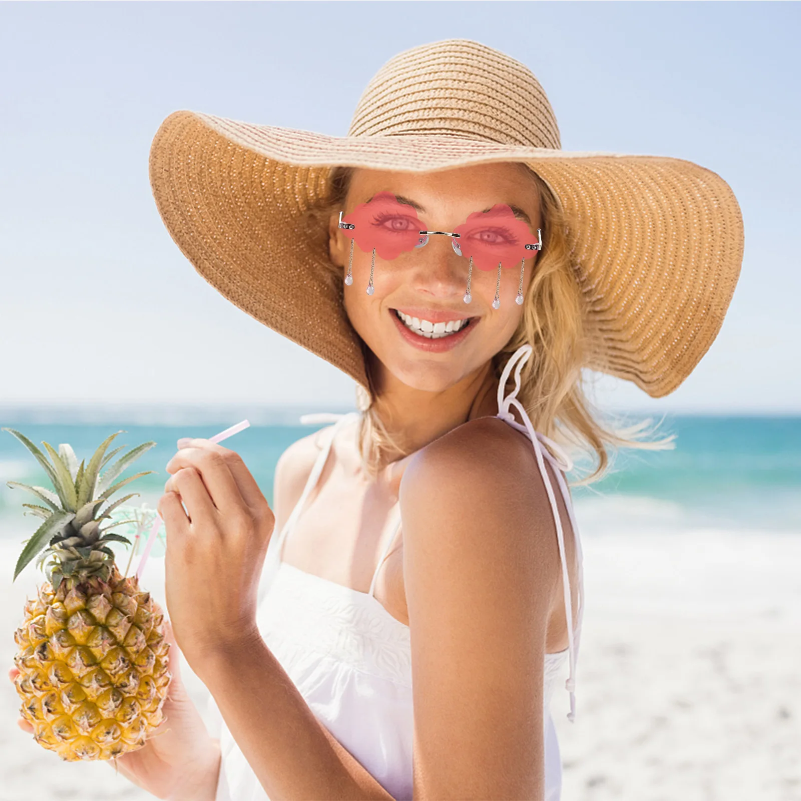 

Sunglasses for Women Teens Funny Shaped Uv Protection Stylish Rimless Shades for Party Beach Travel