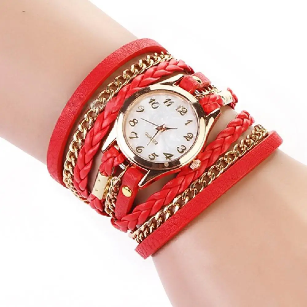 Pulsera de piel sintética multicapa para mujer, reloj de pulsera trenzado hecho a mano, regalo de Festival de ensueño