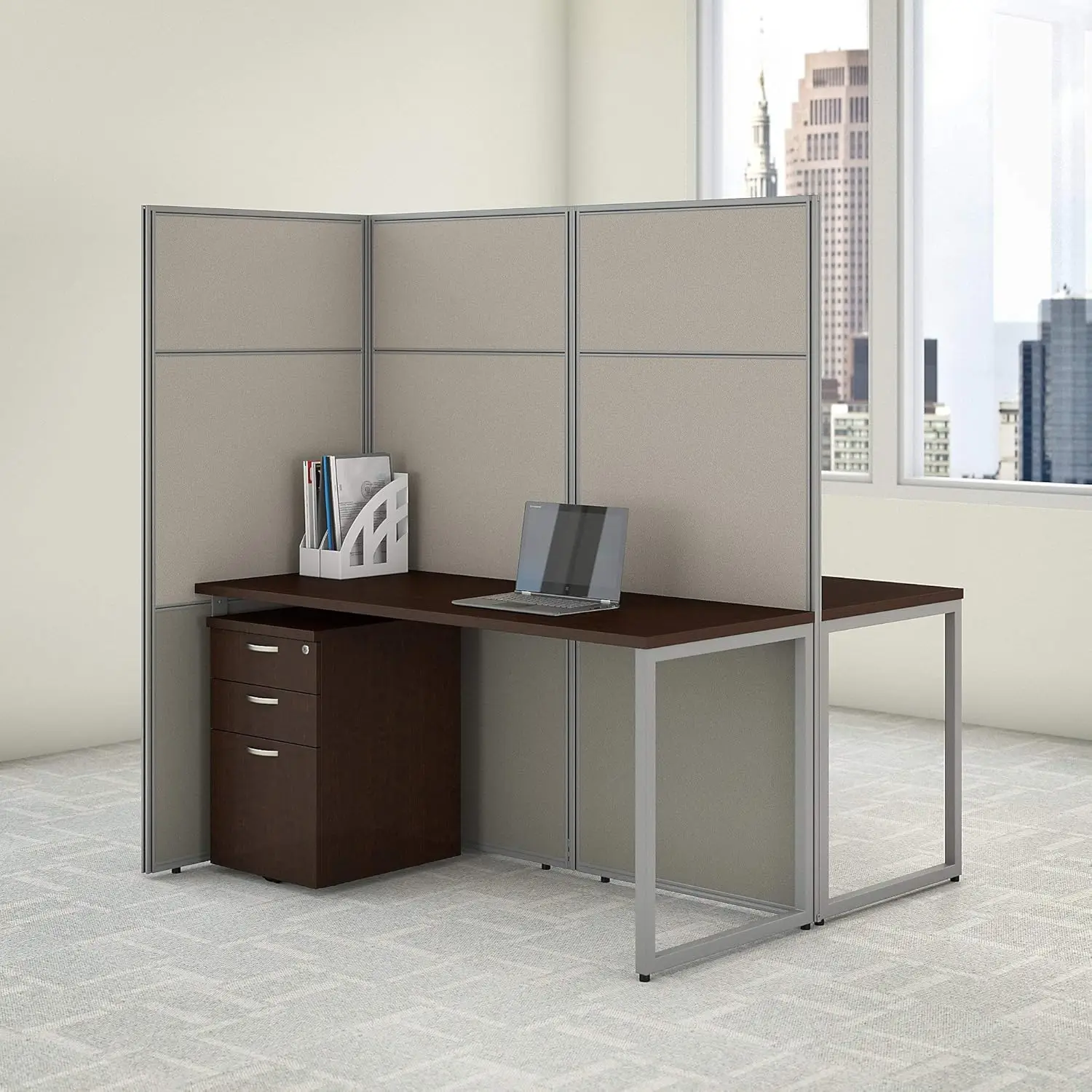 

Easy Office 2 Person Cubicle Desk with File Cabinets, 60W x 66H, Mocha Cherry