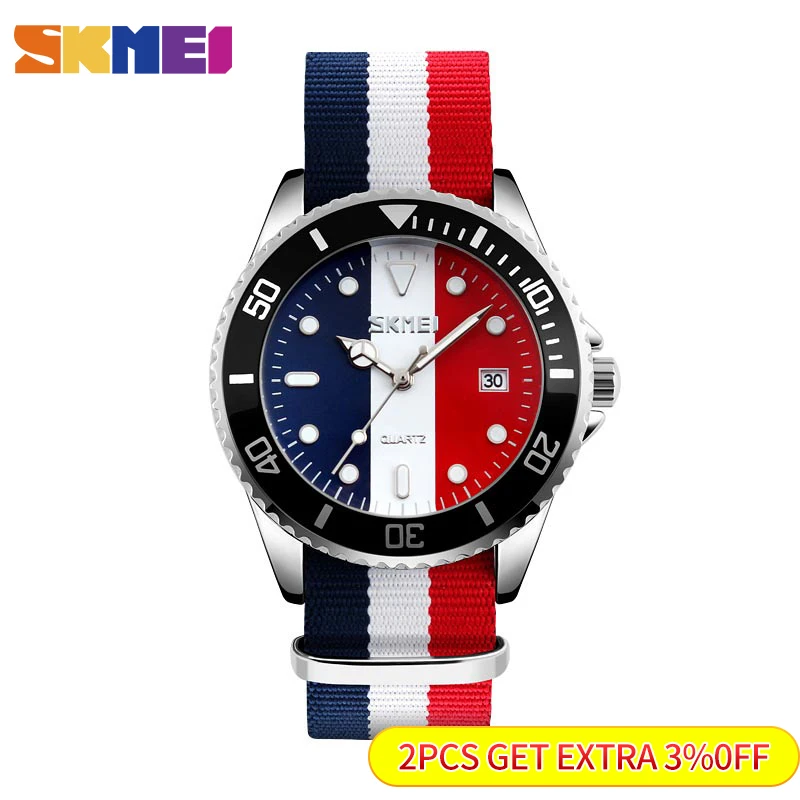 SKMEI-Montres à quartz étanches pour hommes et femmes, montres-bracelets multiples, bracelet en nylon, mode décontractée, amoureux, 30m