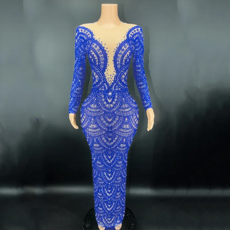 ชุดเดรสยาวประดับคริสตัล 9 สี แขนยาว สำหรับงานวันเกิด งานเลี้ยง งานพรอม ชุดแสดงบนเวที ชุดเดินแบบ รุ่น 5092