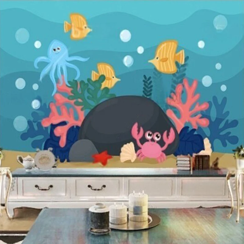 

Cartoon children's room underwater world TV luxurious home decoration bedroom background wall painting