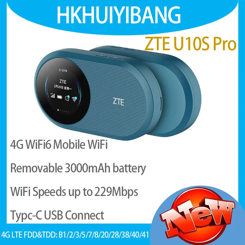 ZTE U10S 프로 4G LTE 와이파이 6 포켓 모바일 라우터 – 3000mAh 배터리, 229Mbps 속도의 SIM 카드 모뎀, 32명 동시 접속 가능한 휴대용 여행 MiFi 핫스팟 신제품