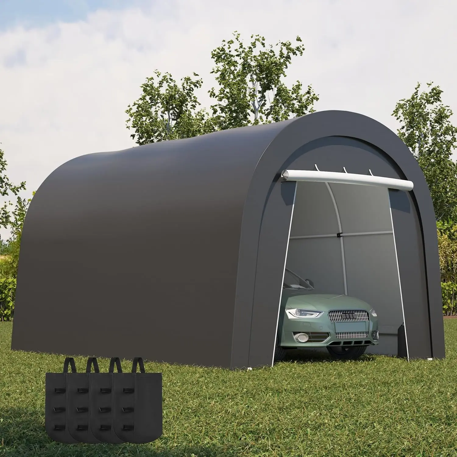 

Усиленный купольный навес для автомобиля с 2 рулонными воротами, 4 сумками, 10x15 футов, портативный гараж для автомобиля, грузовика, инструментов, на заказ