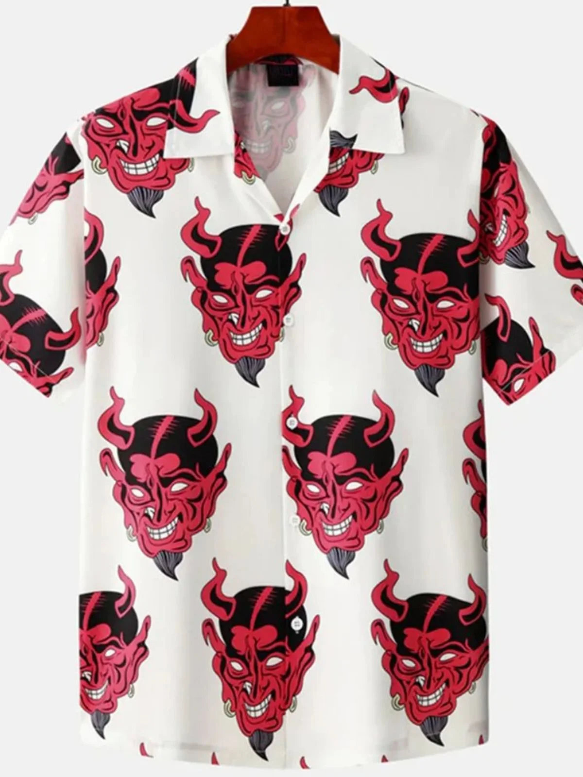 

Loose ort Sve Devil Print Men's irt Comfortable Fit Youth Faion Autumn Spring Collar Button down Casual irt