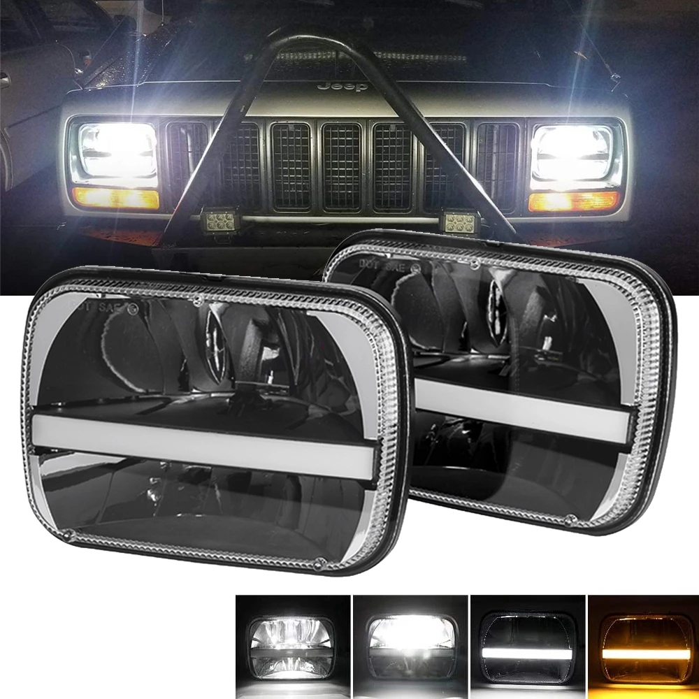 5X7 7X6 inch LED Headlight With DRL High Low Beam for Jeep Wrangler YJ Cherokee XJ GMC Savana 1500 2500 Ford F250 350 Headlamp