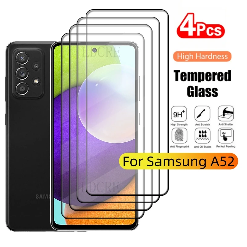 4Pcs For Samsung A52 Glass Samsung Galaxy A52 Tempered Glass 9H Protective Full Cover Glue For Screen Protector Samsung A52 A 52