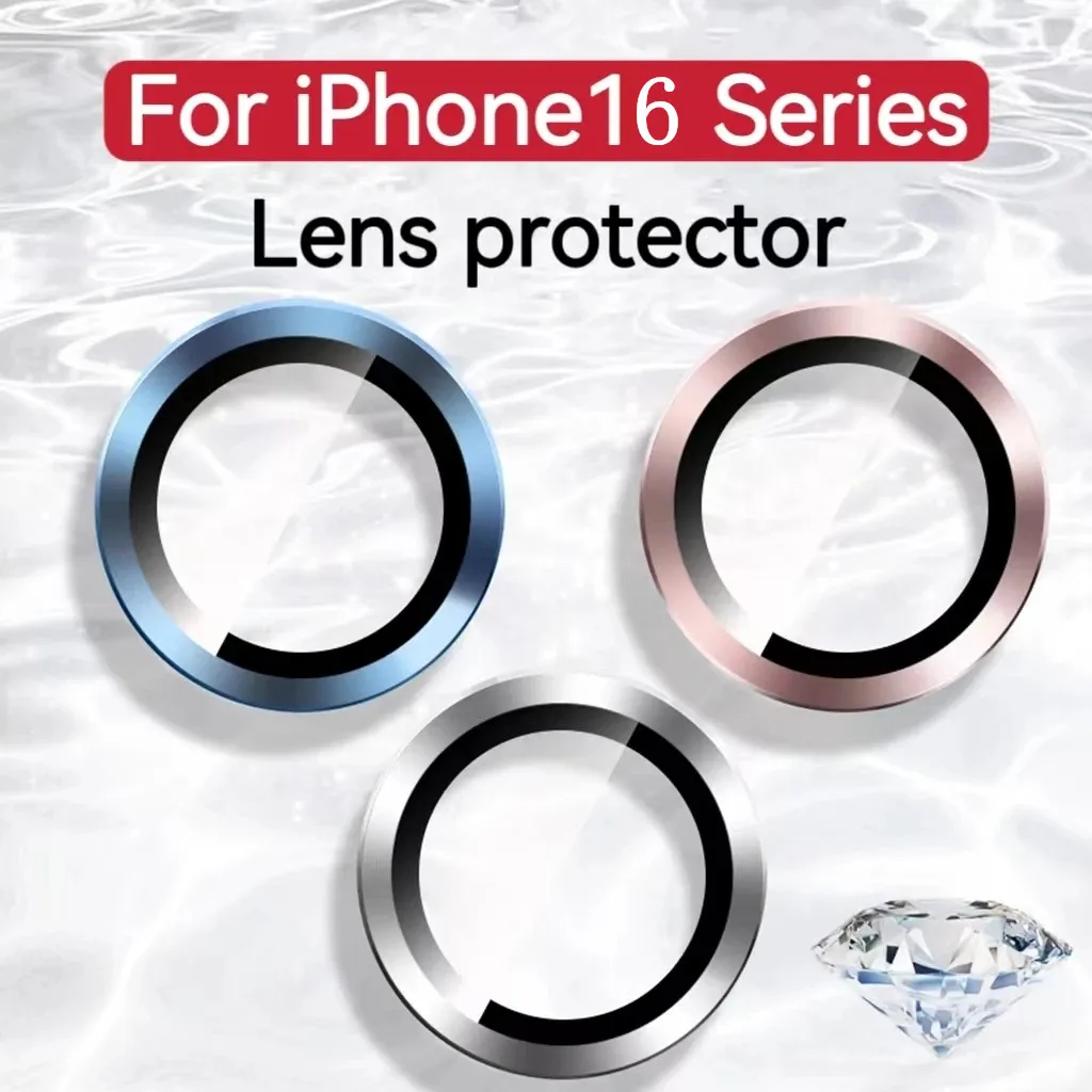 For iPhone 16 Pro Max 15 14 PLUS Metal Ring Tempered Glass Full Cover Camera Lens Protector For iPhone 16 Plus 16 Protective Cap