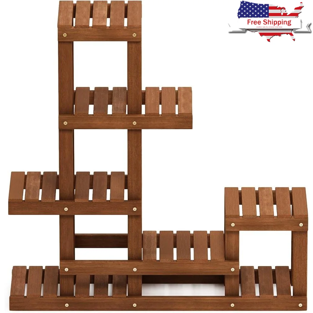 

Durable Wood Plant Holder Multi Level Display Stand Balcony Garden Patio Easy Setup Outdoor Furniture