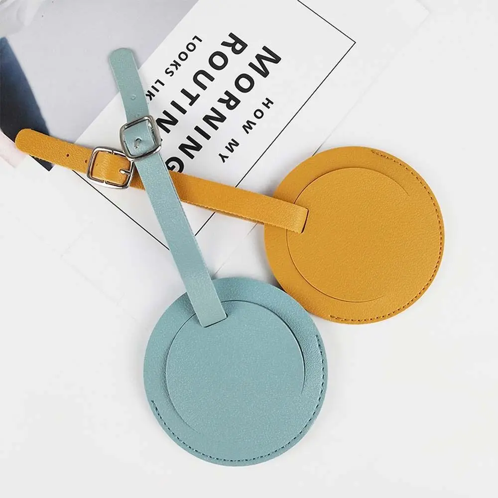 Fashion Round Travel Luggage Tags Baggage Name Tags Suitcase Address Label Holder Soft PU Luggage Tag Travel Accessories