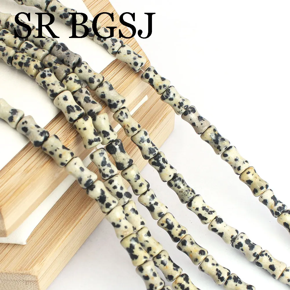 6x9mm Fashion Natural Gems Stone Bamboo Shape Dalmatian Jasper Jewelry Design Accessories Loose Spacer Beads 15