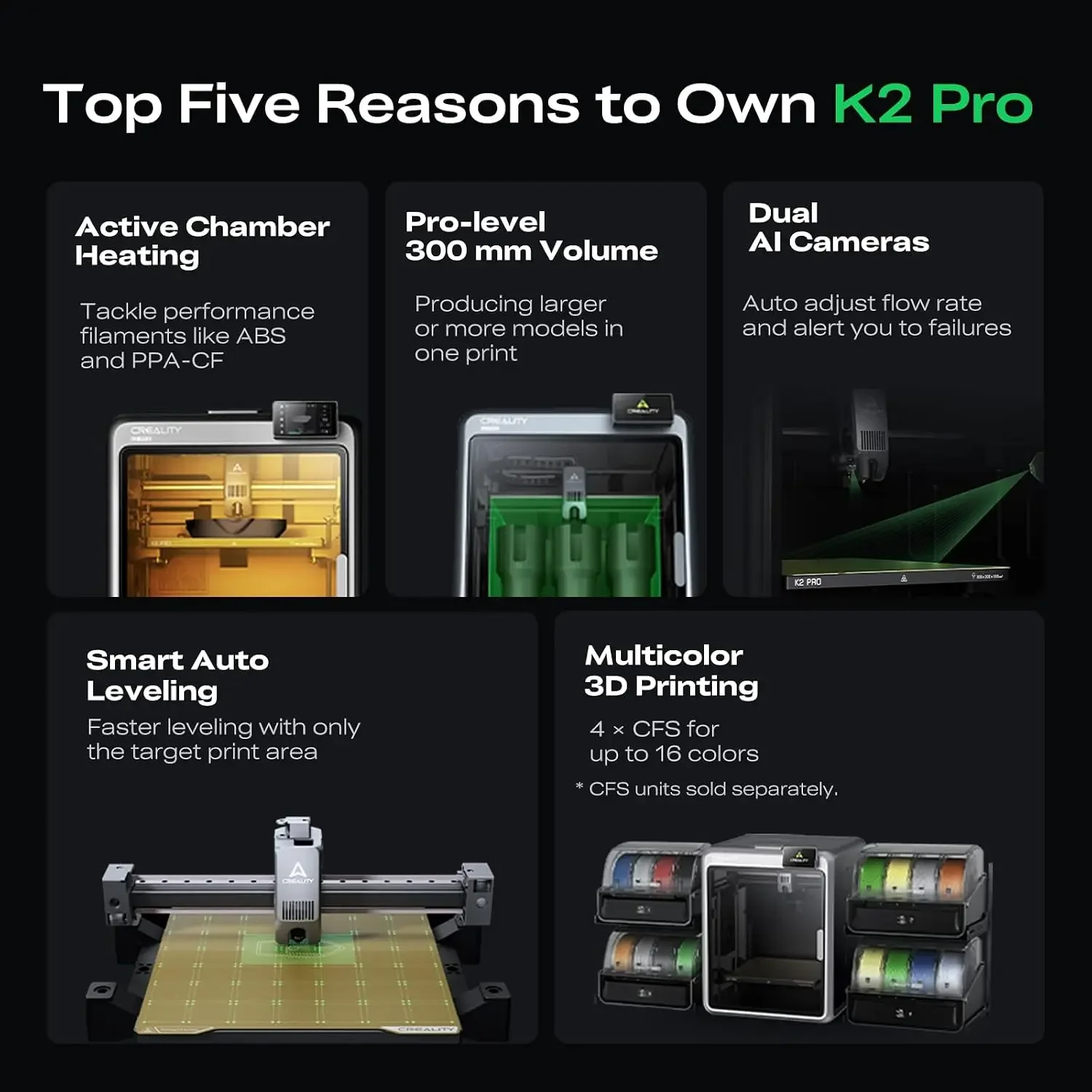 K2 Pro (A) 3D Printer, Support Multicolor Printing Needs CFS | 600mm/s Max High-Speed, Dual AI Camera, Fully Assembled Auto