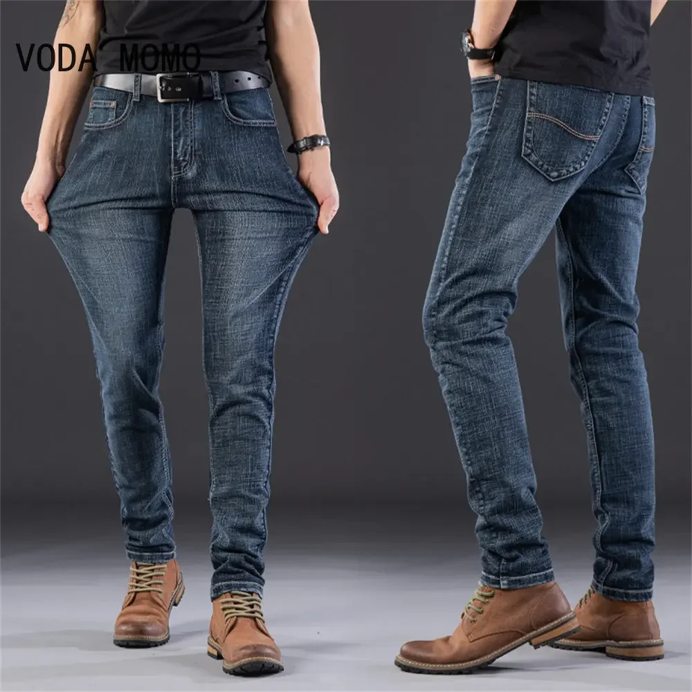 

Осень 2024, новые мужские эластичные джинсы стандартного кроя, классический стиль, дымчато-серые модные повседневные джинсовые брюки, мужские брендовые брюки синего цвета