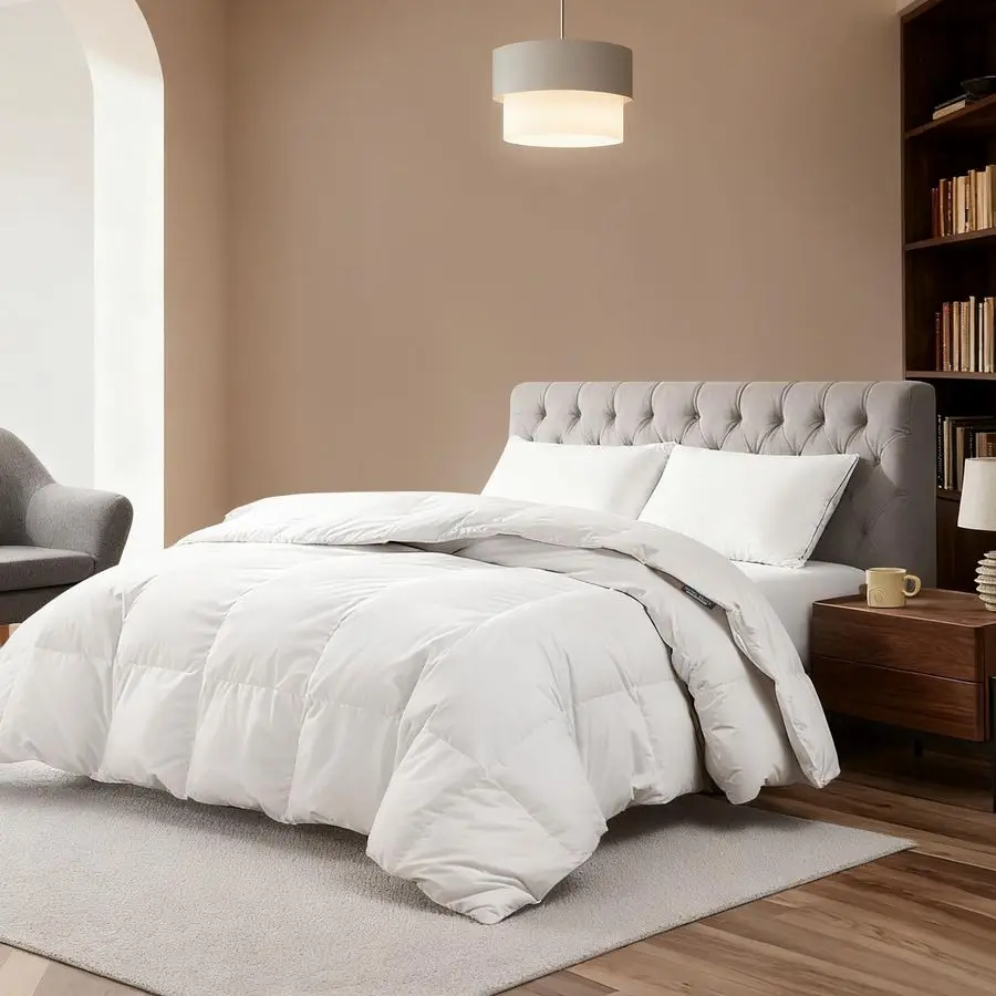 

Luxurious Feather and Down Comforter Duvet Insert Twin Size, 100 Cotton Cover, Hotel Collection Quilts, 44 oz Fill Weight, All S