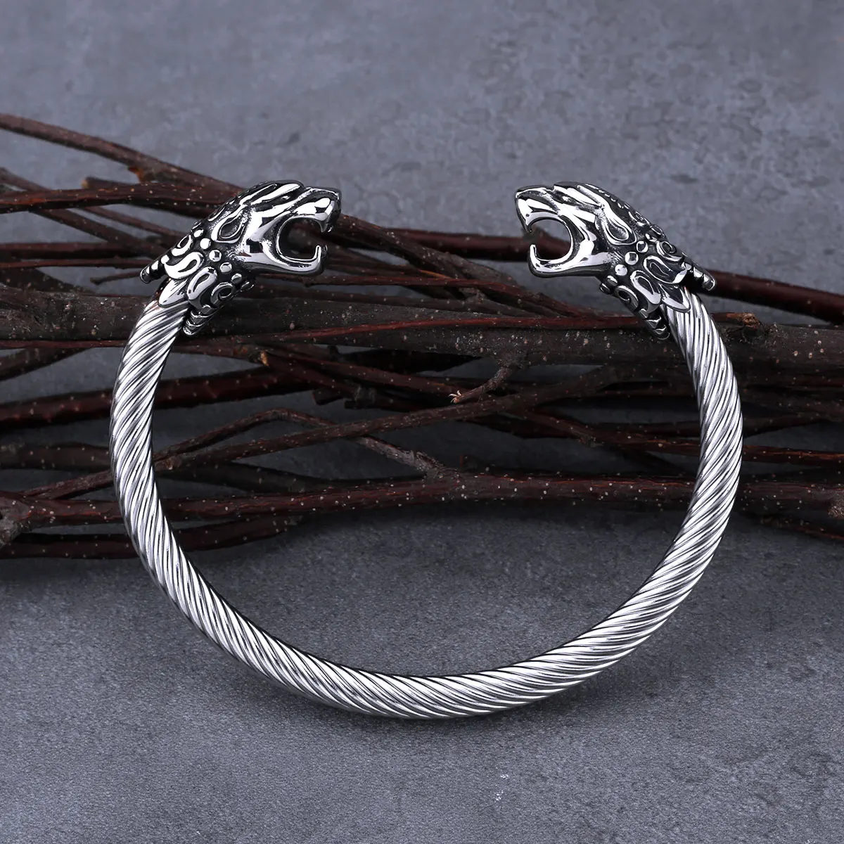 Stainless Steel Nordic Dragon Head Bracelet Men Fashion Hip Hop Biker Wristband Cuff Viking Arm Ring Punk Jewelry for Males Gift