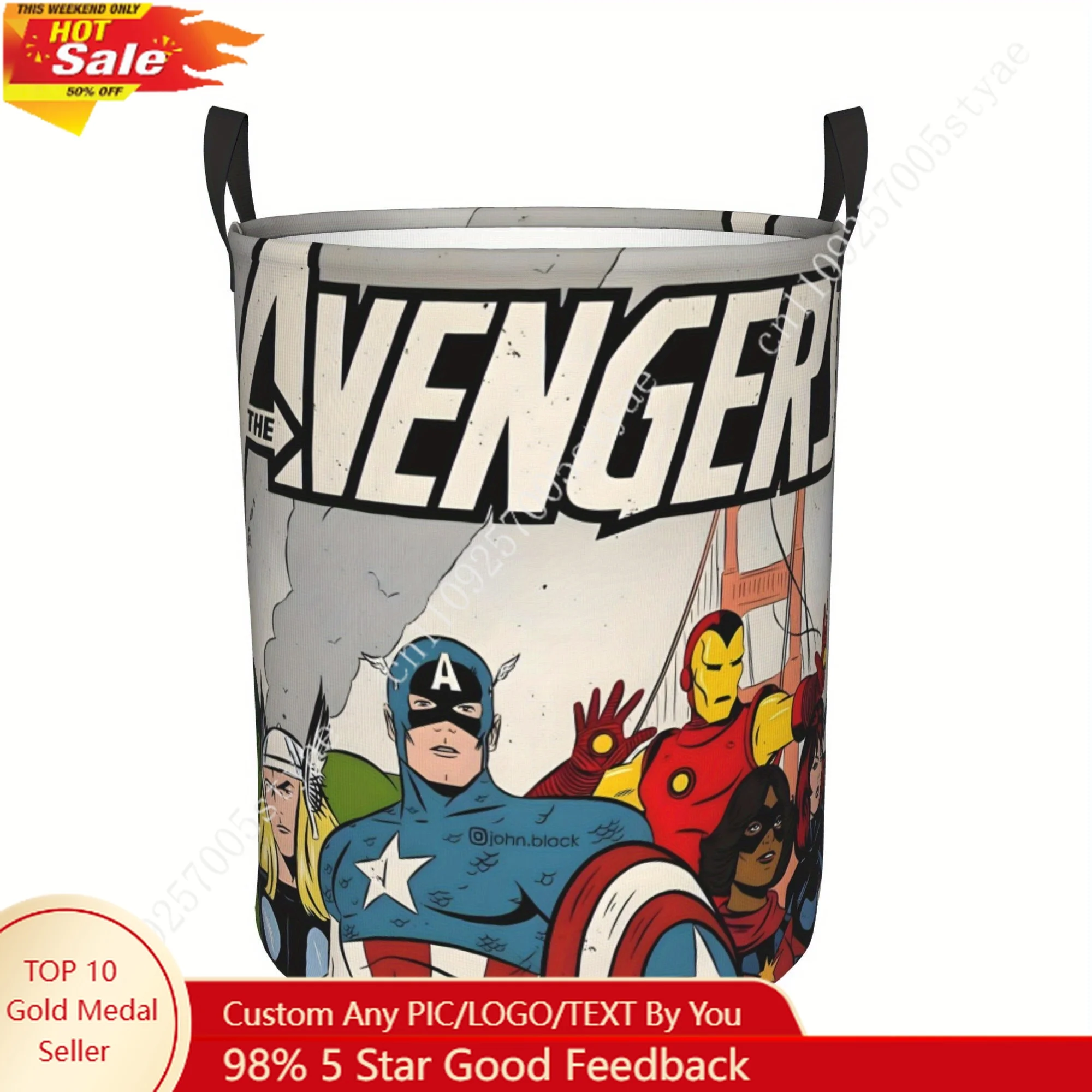 Cesto para la ropa de cosplay de Los Vengadores que agrega una opción de almacenamiento sencilla a los hogares familiares, práctico y con un estilo discreto.