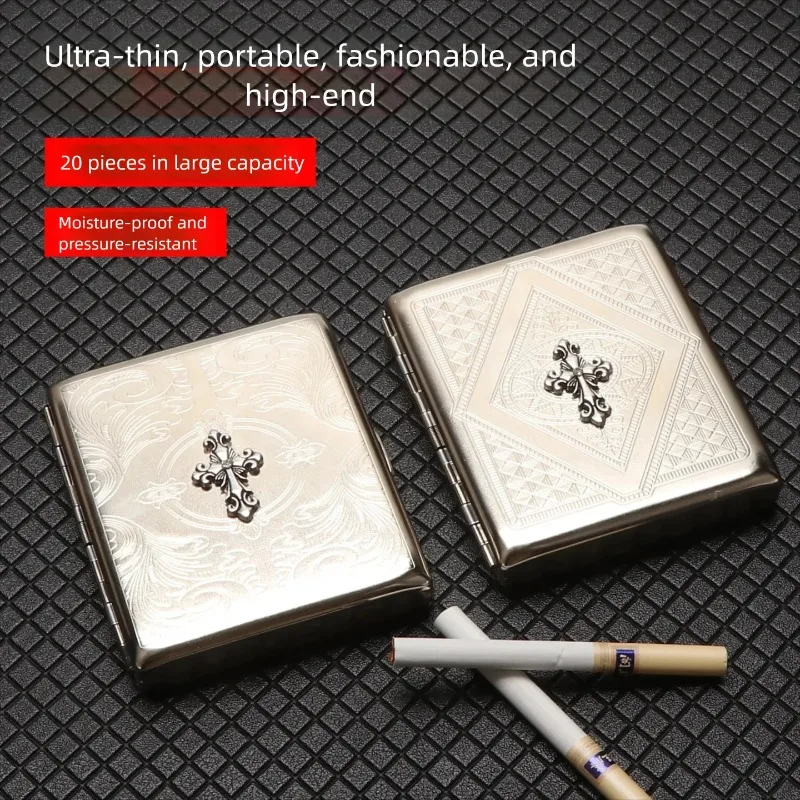 2026 New Metal Cigarette Box for Men with 20 Thick Cigarettes, Personalized Flip-top Portable Embossed Engraved Cigarette Box