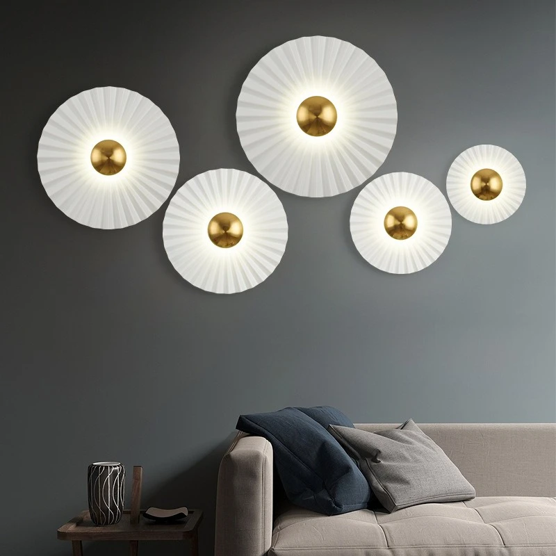Modern Scallop Pleated LED Wall Light Nordic Rotundity Wall Sconces Living Room TV Background Bedside Hallway Aisle Lamp Fixture
