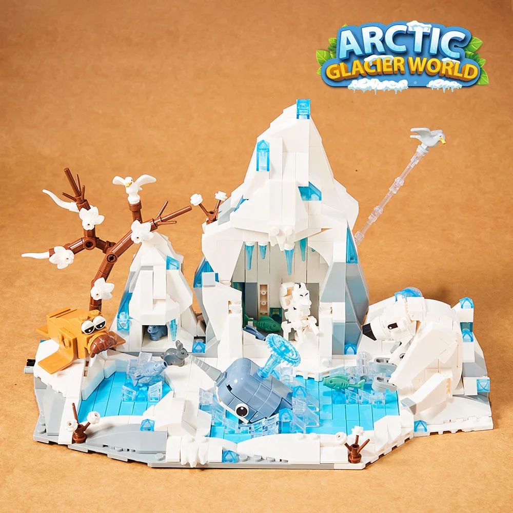 iDea Baustein-Set Arktischer Gletscher Weltmodell STEM-Bausatz Eisbär Narwal Lehrreiches Spielzeug Sammlung für Geschenke – Detail 3