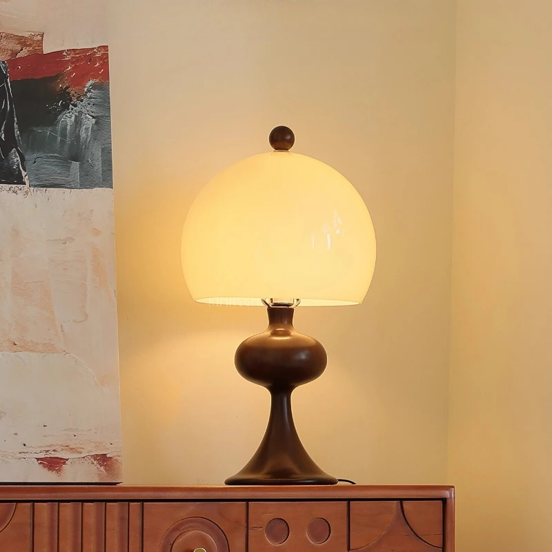 

Japanese Wabi-sabi Wooden Base LED Table Lamps White Glass Lampshade Living Room Bedroom Restaurant Study Desk Lights Fixtures